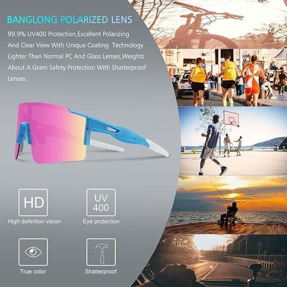 BangLong Cycling Sunglasses Polarized Sports Glasses for Men Women with 3 Lenses - Picture 2 of 7